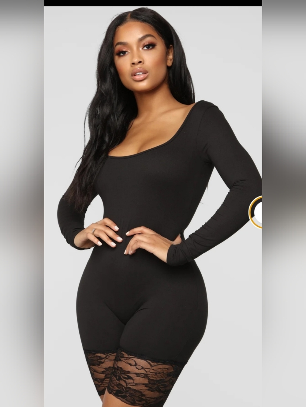 Fashion Nova Black Long Sleeve Scoop Neck Bodysuit Romper